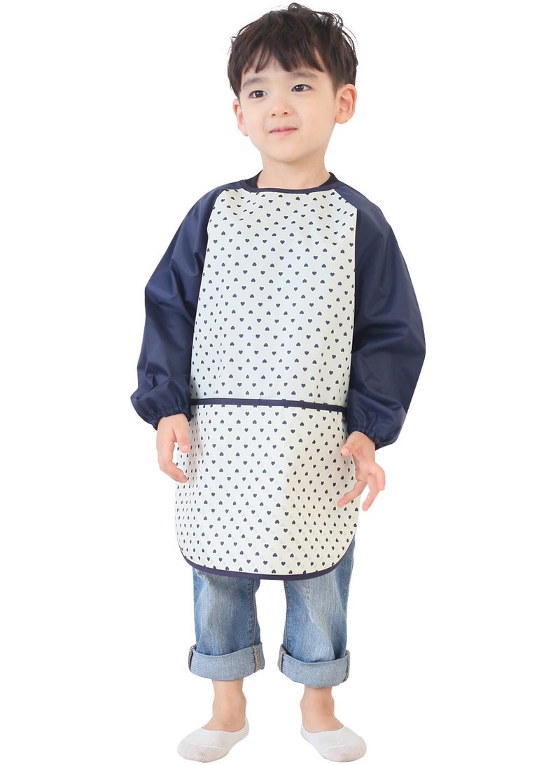 Plie Kids Painting Apron â€“ Waterproof Long Sleeve Art Smock for Toddlers & Preschoolers, Messy Play, Baking, Crafts, Cooking, Sensory Activities (Ages 1â€“10), Navy Heart Dot (26-XXL) - Image 3
